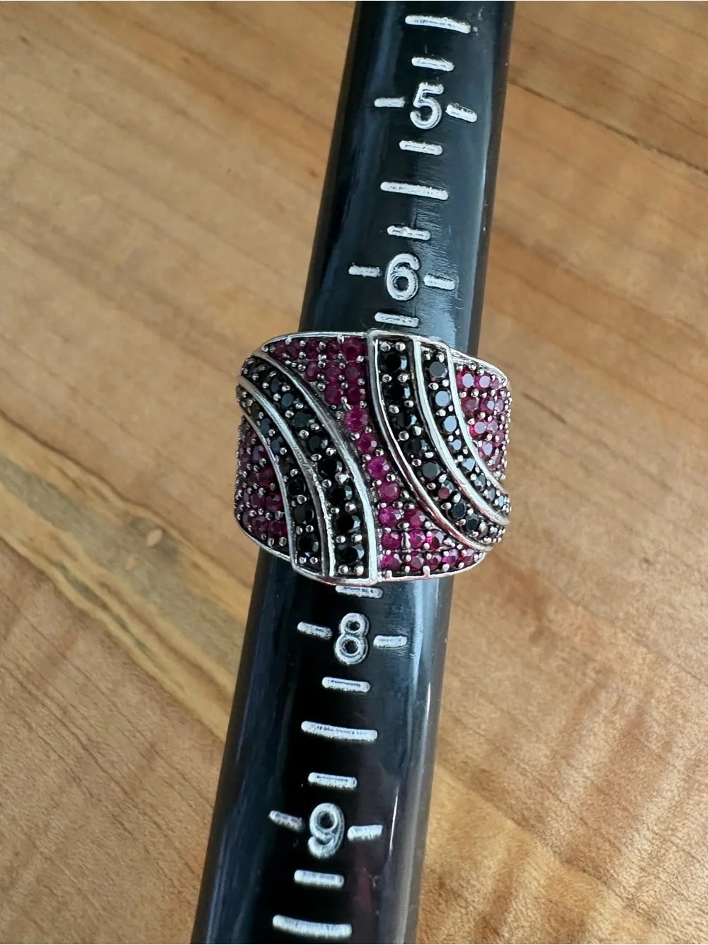 925 Sterling Silver Rhodium Pink & Black CZ & Pave Statement Ring size 7